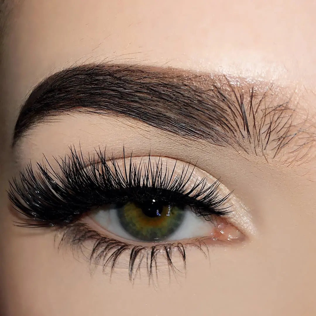 Close-up of an eye wearing Bella winged cat eye strip lashes