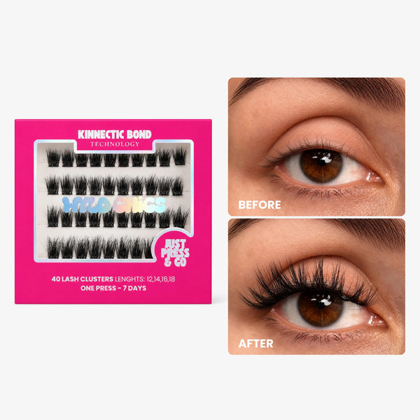 Minx lash clusters box with before and after close-ups of the eye